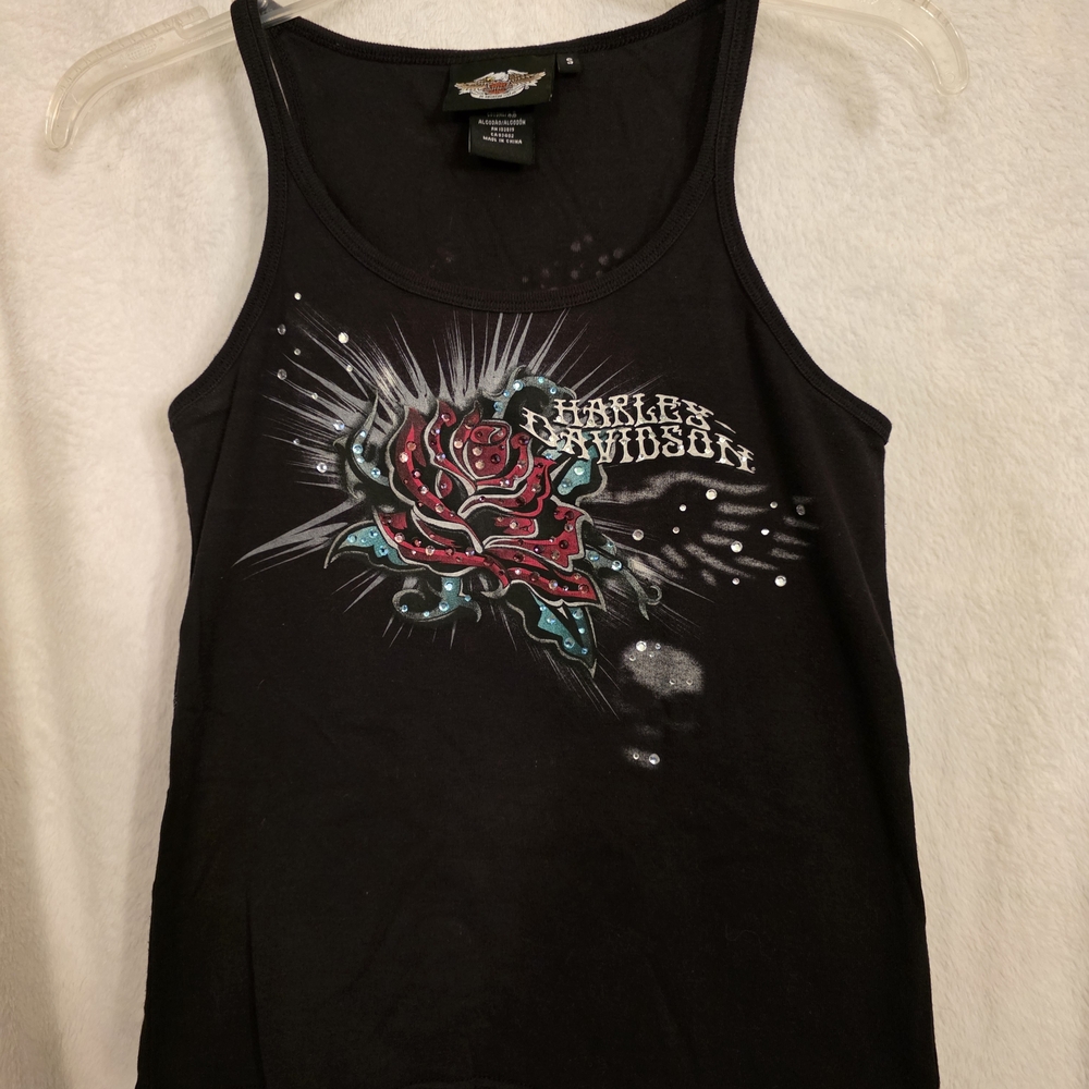 Harley-Davidson Women's Black Tank Top with Rose Design